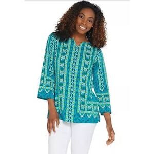 Bob Mackie Bandana Printed 3/4-Sleeve Woven Top S NEW A306407